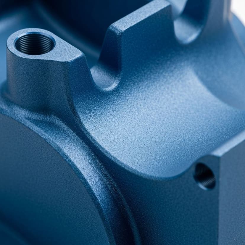 Detail of blue powder coated part in mild steel